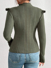 Felegant Mock Neck Ruffle Trim Tee